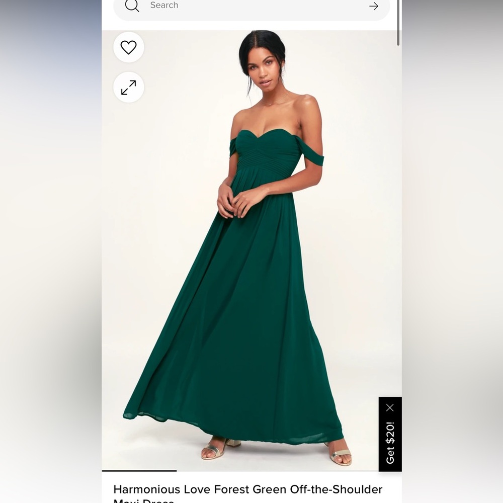 Lulu*s Harmonious Love Forest Green Off-the-Shoulder Maxi Dress